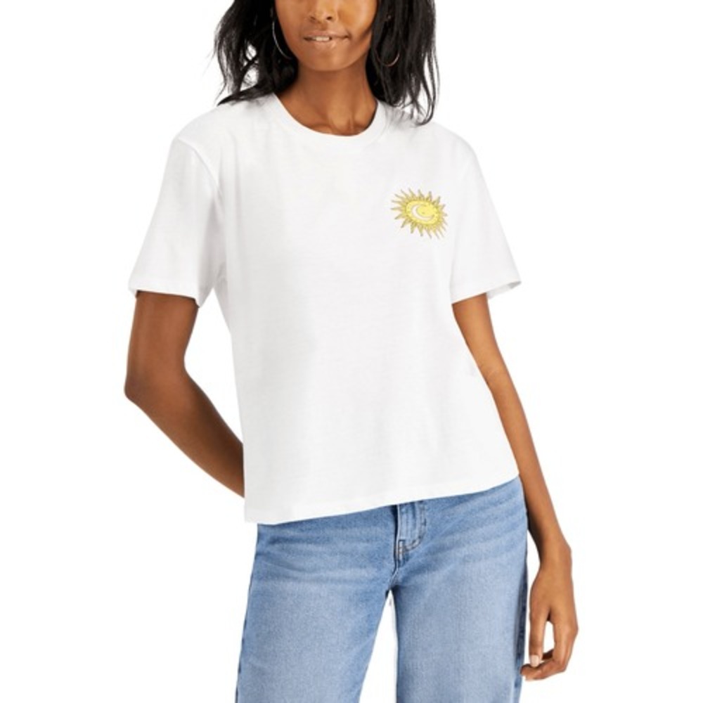 Rebellious One Juniors' Yin-Yang Sun Front-Back Graphic T-Shirt Size L